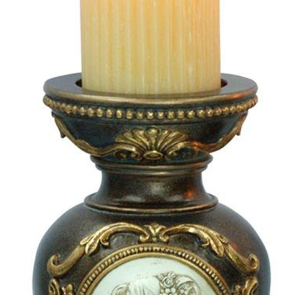 Set Of Two Bronze Greek Cameo Pillar Candle Holders - Image 5