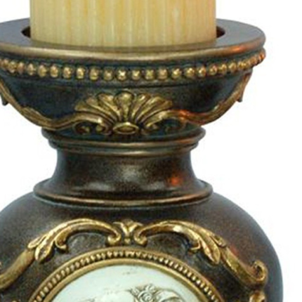 Set Of Two Bronze Greek Cameo Pillar Candle Holders - Image 6