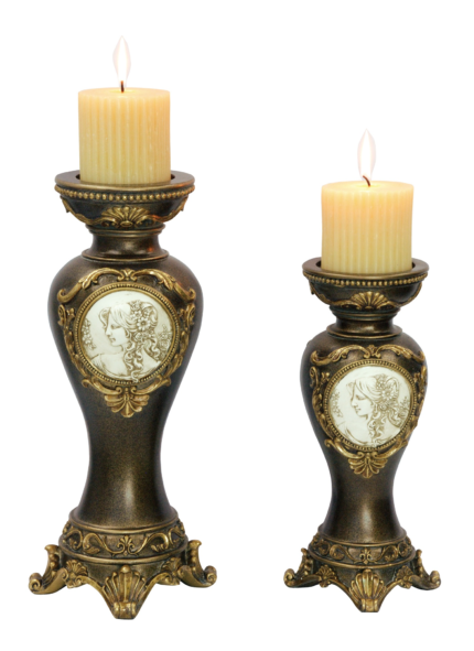 Set Of Two Bronze Greek Cameo Pillar Candle Holders - Image 4