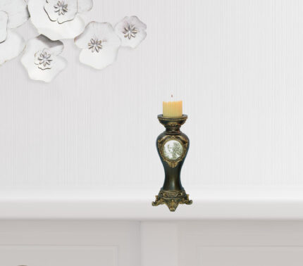 Set Of Two Bronze Greek Cameo Pillar Candle Holders - Image 1