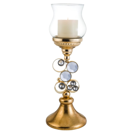 18" Gold and Faux Crystal Bling Tabletop Hurricane Candle Holder - Image 3