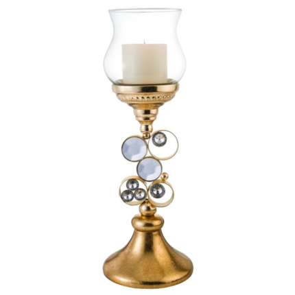 18" Gold and Faux Crystal Bling Tabletop Hurricane Candle Holder - Image 2