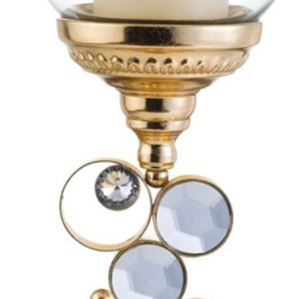18" Gold and Faux Crystal Bling Tabletop Hurricane Candle Holder - Image 4