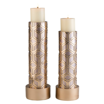 Set Of Two Gold Tabletop Pillar Candle Holders - Image 2
