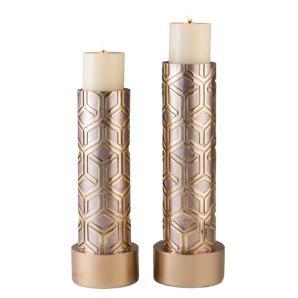 Set Of Two Gold Tabletop Pillar Candle Holders - Image 3