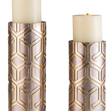Set Of Two Gold Tabletop Pillar Candle Holders - Image 5