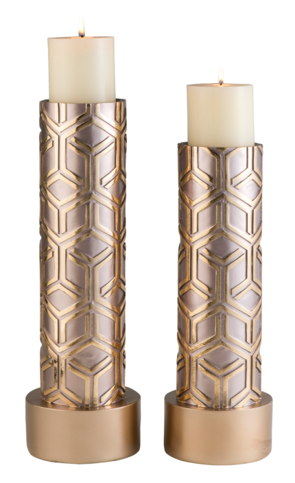 Set Of Two Gold Tabletop Pillar Candle Holders - Image 4