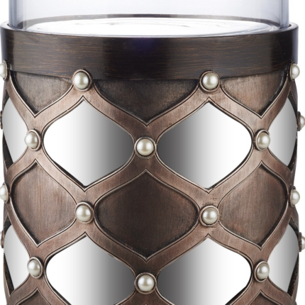22" Bronze and Silver with Pearls Tabletop Hurricane Candle Holder - Image 4
