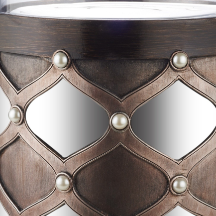22" Bronze and Silver with Pearls Tabletop Hurricane Candle Holder - Image 5