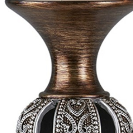 Set of Two Bronze and Silver Polyresin Hearts Centerpiece Pillar Candle Holders With Candle - Image 3