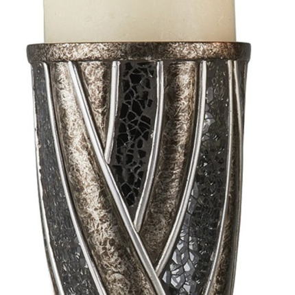 Set of Two Black Silver and Bronze Polyresin Abstract Centerpiece Pillar Candle Holders With Candle - Image 5