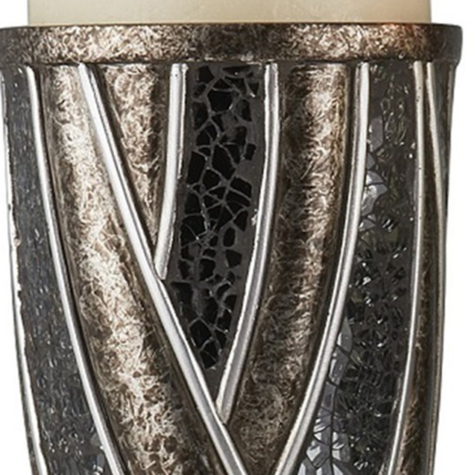 Set of Two Black Silver and Bronze Polyresin Abstract Centerpiece Pillar Candle Holders With Candle - Image 6