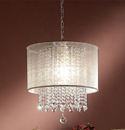Primo Gold Finish Ceiling Lamp with Crystal Accents and White Shade - Image 6