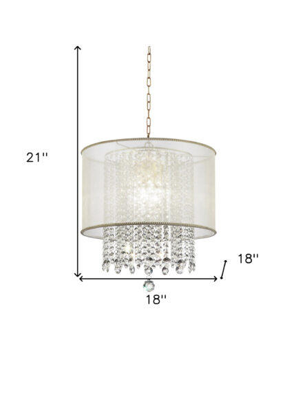 Primo Gold Finish Ceiling Lamp with Crystal Accents and White Shade - Image 7