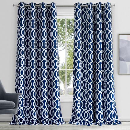 84" Navy Blue Trellis Black Out Window Curtain Panel - Image 5