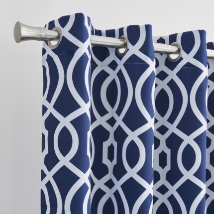 84" Navy Blue Trellis Black Out Window Curtain Panel - Image 6