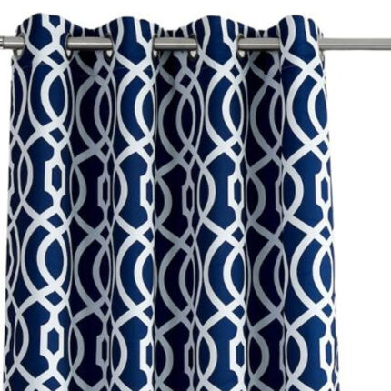 84" Navy Blue Trellis Black Out Window Curtain Panel - Image 4