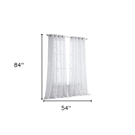 84â White Trellis Pattern Embroidered Window Curtain Panel - Image 9