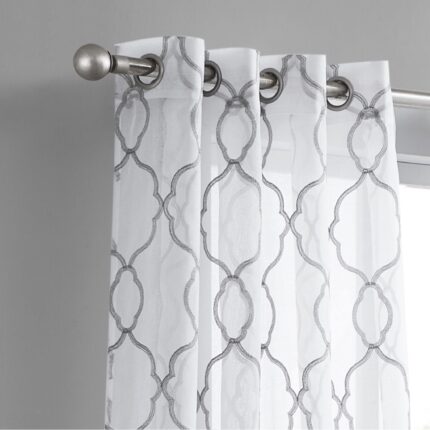 84â Silver Trellis Pattern Embroidered Window Curtain Panel - Image 6