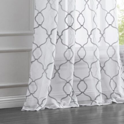84â Silver Trellis Pattern Embroidered Window Curtain Panel - Image 7