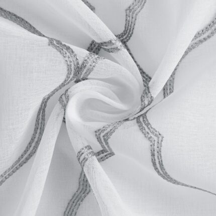 84â Silver Trellis Pattern Embroidered Window Curtain Panel - Image 8