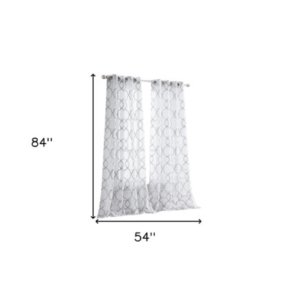 84â Silver Trellis Pattern Embroidered Window Curtain Panel - Image 9