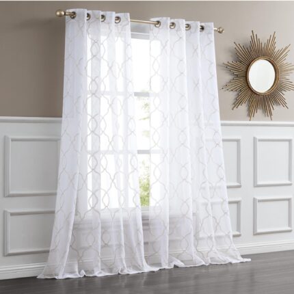 84â Charcoal Trellis Pattern Embroidered Window Curtain Panel - Image 6