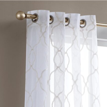 84â Charcoal Trellis Pattern Embroidered Window Curtain Panel - Image 5