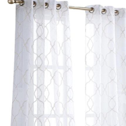 84â Charcoal Trellis Pattern Embroidered Window Curtain Panel - Image 3