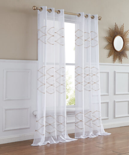Set of Two 84" Gold Wave Embroidered Window Panels - Image 5