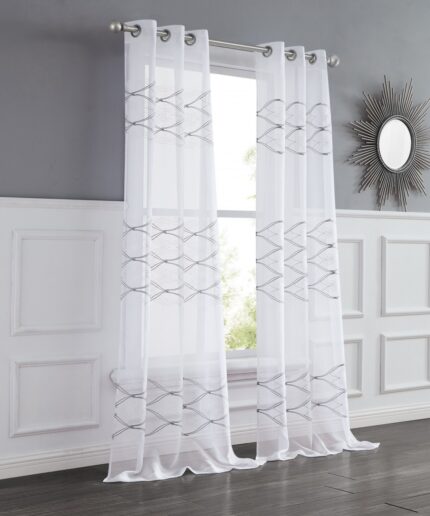Set of Two 96"  White Wave Embroidered Window Panels - Image 8