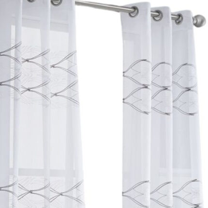 Set of Two 96"  White Wave Embroidered Window Panels - Image 3