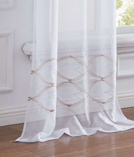 Set of Two 96" Gold and White SemiSheer Curtains - Image 7