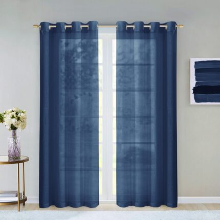Set of Two 84"  Blue Solid Modern Window Panels - Image 7