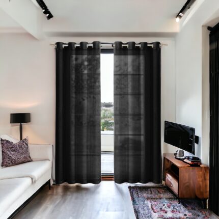 Set of Two 84"  Black Solid Modern Window Panels - Image 8