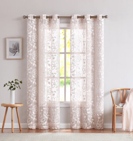 Set of Two 84" Blush Floral Embroidered Window Panels - Image 8
