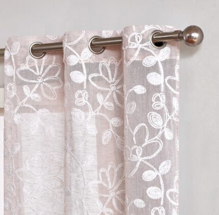 Set of Two 84" Blush Floral Embroidered Window Panels - Image 6
