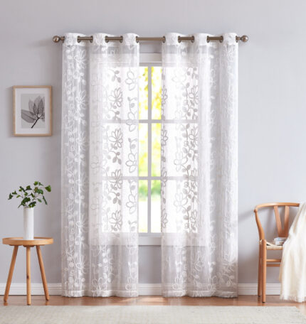 Set of Two 84"  White Floral Embroidered Window Panels - Image 8