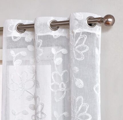 Set of Two 84"  White Floral Embroidered Window Panels - Image 6