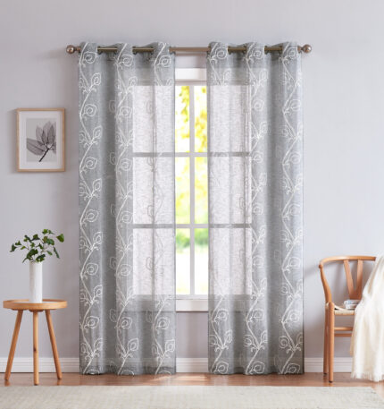Set of Two 84"  Silver Boho Embroidered Window Panels - Image 8