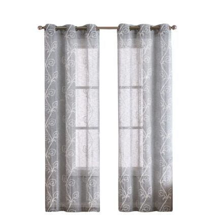 Set of Two 84"  Silver Boho Embroidered Window Panels - Image 3