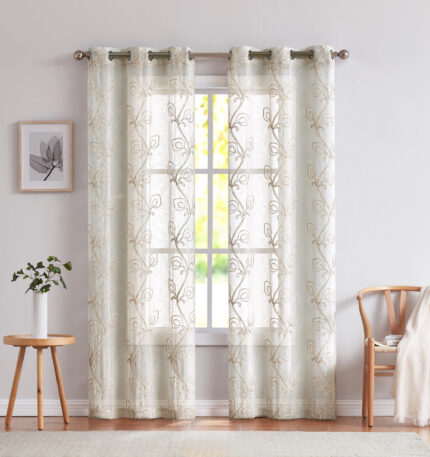 Set of Two 84" Beige Boho Embroidered Window Panels - Image 5