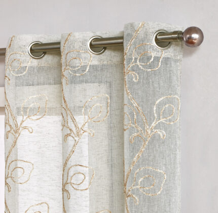 Set of Two 84" Beige Boho Embroidered Window Panels - Image 4