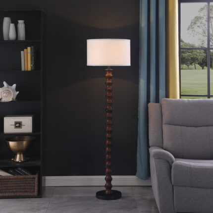 61" Brown And White Resin Floor Lamp With White Fabric Drum Shade - Image 6