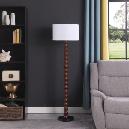 61" Brown And White Resin Floor Lamp With White Fabric Drum Shade - Image 4