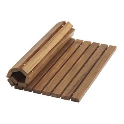 20" Brown Teak Wood Rolling Square Bath Mat - Image 3