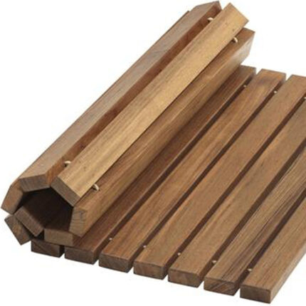 20" Brown Teak Wood Rolling Square Bath Mat - Image 4