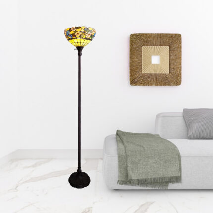 70" Green And Black Floor Lamp With Green Glass Bowl Shade - Image 4