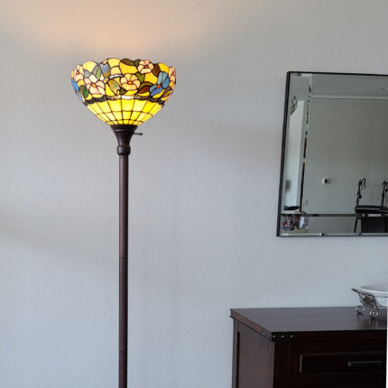 70" Green And Black Floor Lamp With Green Glass Bowl Shade - Image 6