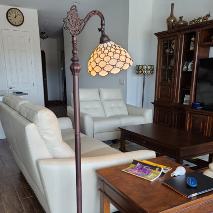 62" Brown And White Metal Floor Lamp With White Glass Bowl Shade - Image 8